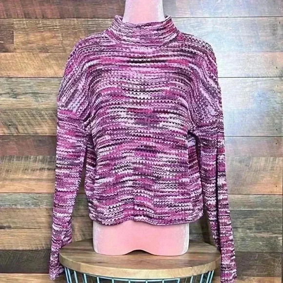 Wynter Jordana Knit Mock Neck Cropped Pullover Sweater Pink/Purple, Medium. NWOT - Picture 1 of 13
